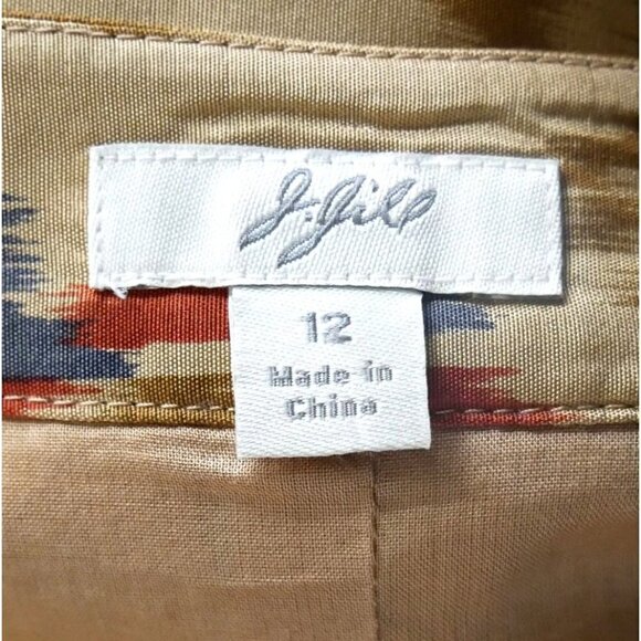 NWOT J.Jill 100% Silk Floral Abstract Skirt Yellow Red 12 - Picture 3 of 4